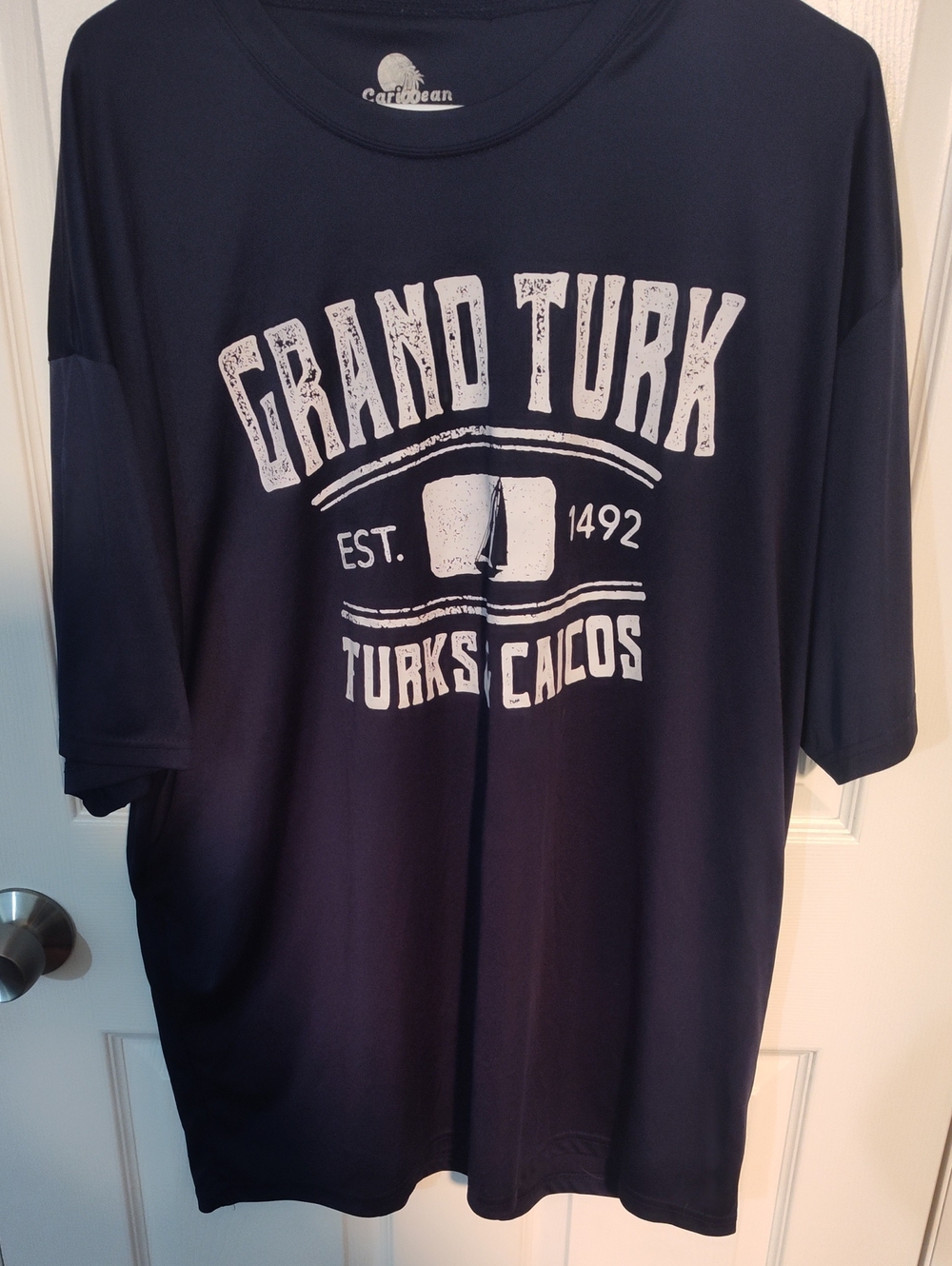 Caribbean Navy Tee with White Grand Turk Graphic